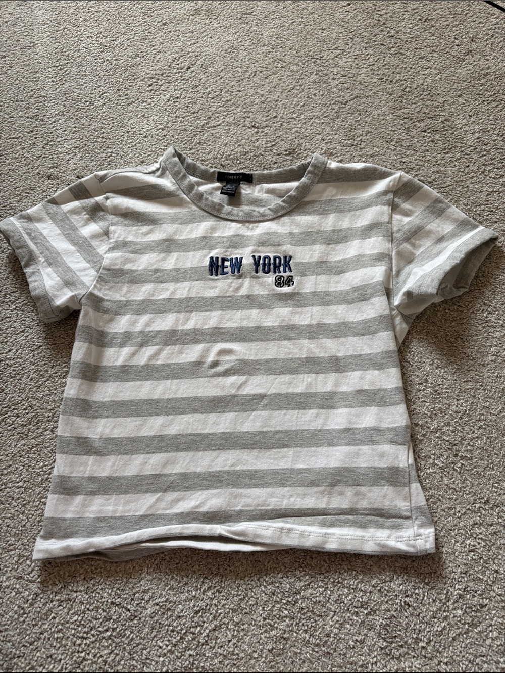 Forever 21 Striped 'New York 84' Tee - Gray & White